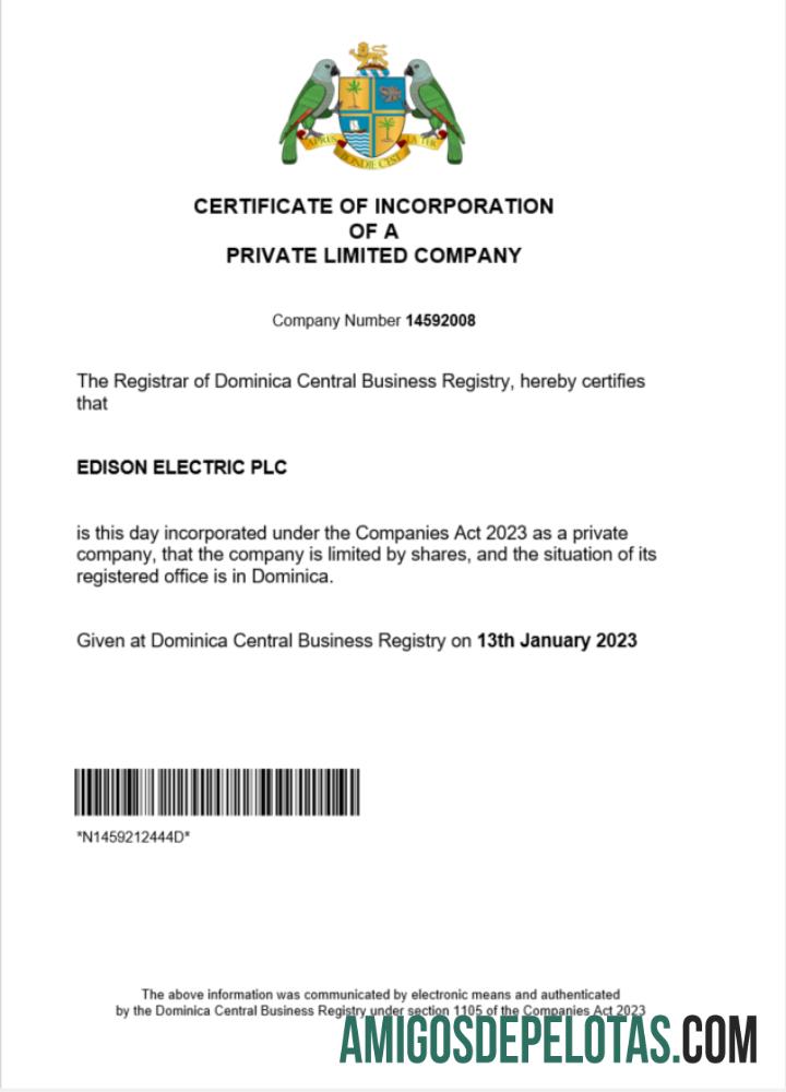 Certificado de registro da Dominica para impressão, modelo Word e PDF